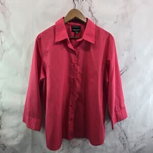 Foxcroft Shirt Womens 16 Pink Button Up Wrinkle Free Non Iron Shaped Fit Long